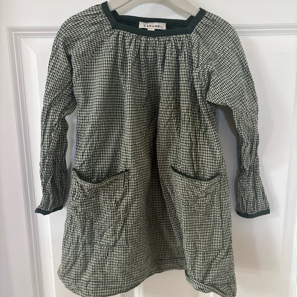 CARAMEL girls cotton Dress green & ivory 4